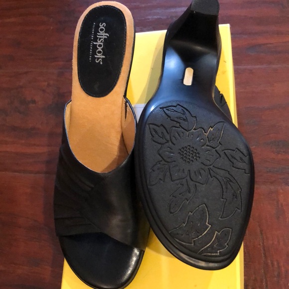 Soft spots Black Leather opened toe low heel - Picture 3 of 4